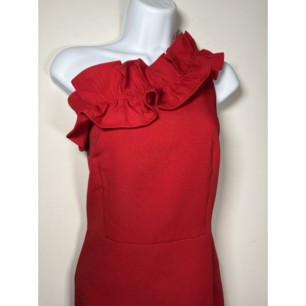 New TCEC Red‎ One Shoulder Ruffle Dress Size Large - Picture 2 of 9